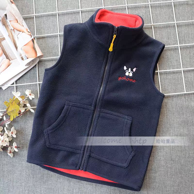Mùa thu 2018 mới cho trẻ em áo hai lớp bằng vải lông cừu tổng hợp thêu vest nam và nữ quan ao tre em