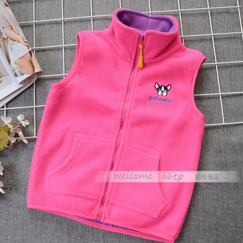 Mùa thu 2018 mới cho trẻ em áo hai lớp bằng vải lông cừu tổng hợp thêu vest nam và nữ quan ao tre em