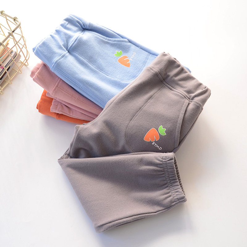 Children's pure cotton long pants boy girl cartoon carrots rapper sports pants baby open crotch pants quality fabric