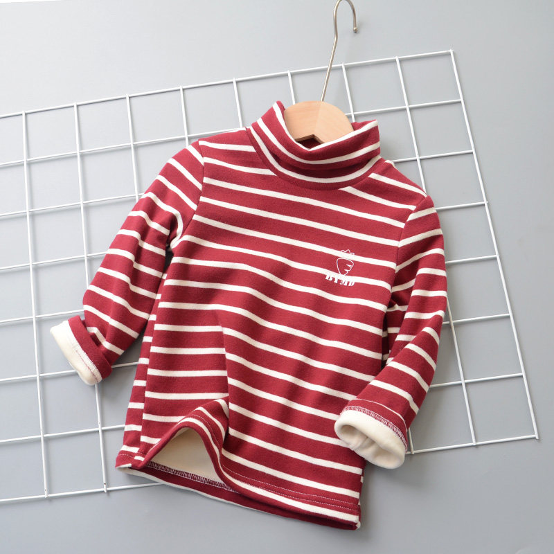 Children's clothes are cotton plush high-collar jacket in large children's Han Edition casual stripes to keep warm and comfortable long sleeve