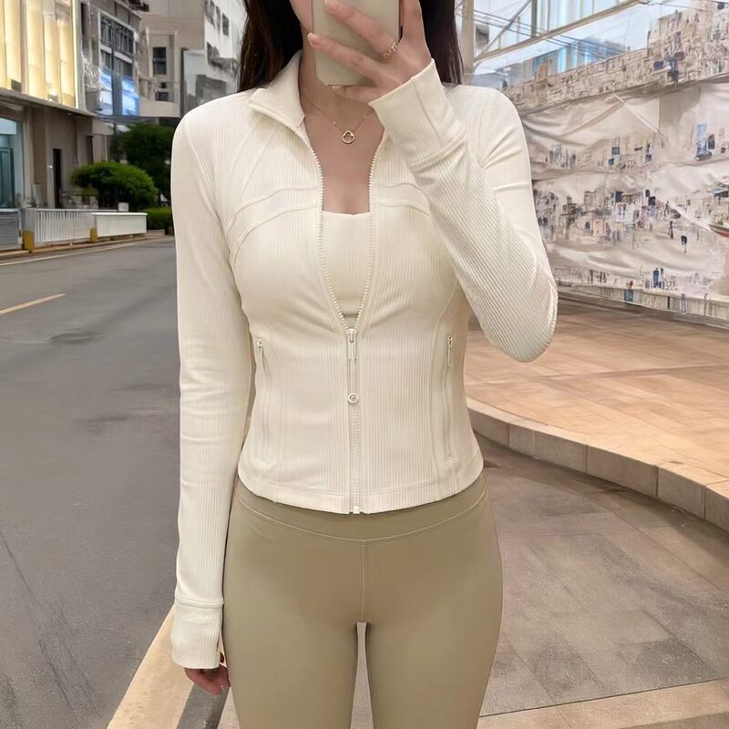 Lulu-Style High-Quality Short Ribbed Slim-Fit Yoga Jacket Outdoor Sports Jacket Top for Women