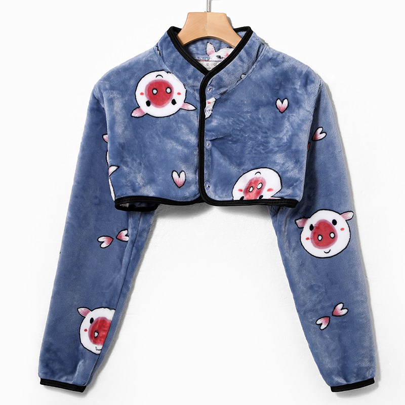 Autumn and winter thickened flannel warm shoulder Men and women sleeping mid-to-old shoulder week Anti-cold high collar Long sleeves Campled shoulder