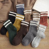 Autumn and winter socks womens middle tube thick and warm wool pile Korean version of tidal stripes Joker Martin boots winter stockings