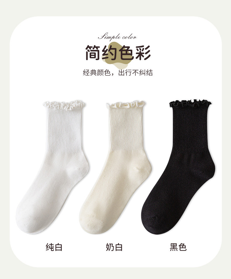 白色木耳边jk袜子女中筒夏季薄款纯棉玛丽珍鞋春秋日系堆堆月子袜详情7