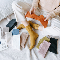 Socks womens socks spring and autumn thin summer ins tide pure cotton solid color cotton pile socks Korean Japanese stockings