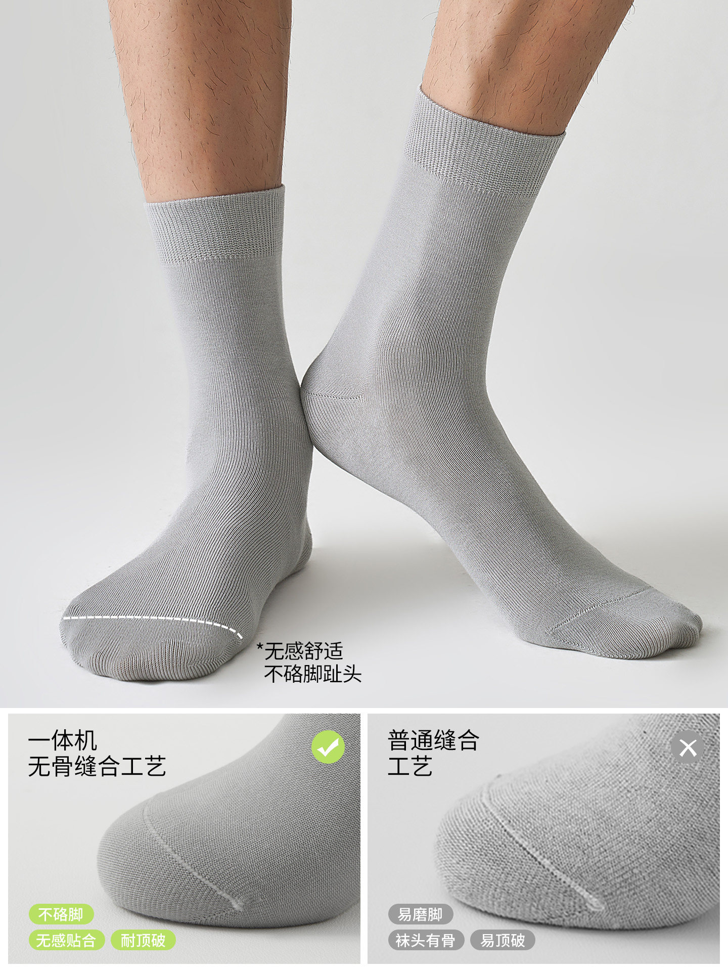 Gray Socks for Men, Anti-Athlete's Foot, Anti-Odor, Pure Cotton Mid-Calf Socks, Men's Summer Thin Style, Youth Sports Seamless Socks