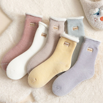 Plus velvet thick socks children in the tube autumn and winter warm cotton socks winter snow towel socks postpartum sleep month socks