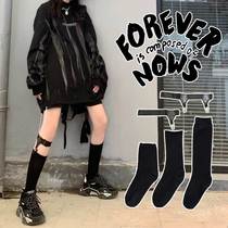 Socks women stockings ins Tide Street calf socks clip leg ring punk strap spring summer thin black Mid socks