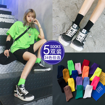 Pile of socks womens middle tube ins tide spring and autumn thin breathable candy color Korean cute Japanese street stockings