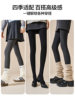 Black Wool Socks for Women, Autumn and Winter, Fleece-Lined, Thickened, Leggings, Warm, Pressure Slimming, Footless Socks, Suitable for Wearing with Small Leather Shoes