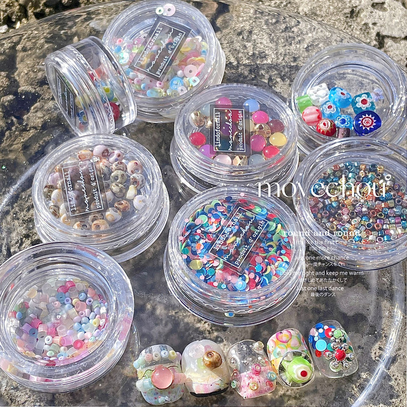 Korean Style ins Short Nails, Extremely Intricate Style, Niche Nail Art Accessories, Three-Dimensional Beads, Colorful Sequins, Retro Metal Flakes, Gemstones