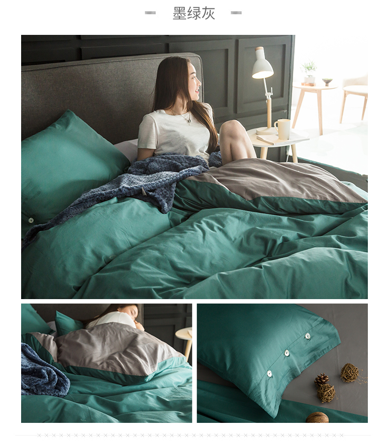 60 Nam Cực bông satin giường bông denim bông vải chăn giường đơn giản theo phong cách Bắc Âu - Bộ đồ giường bốn mảnh chăn ga gối đệm khách sạn