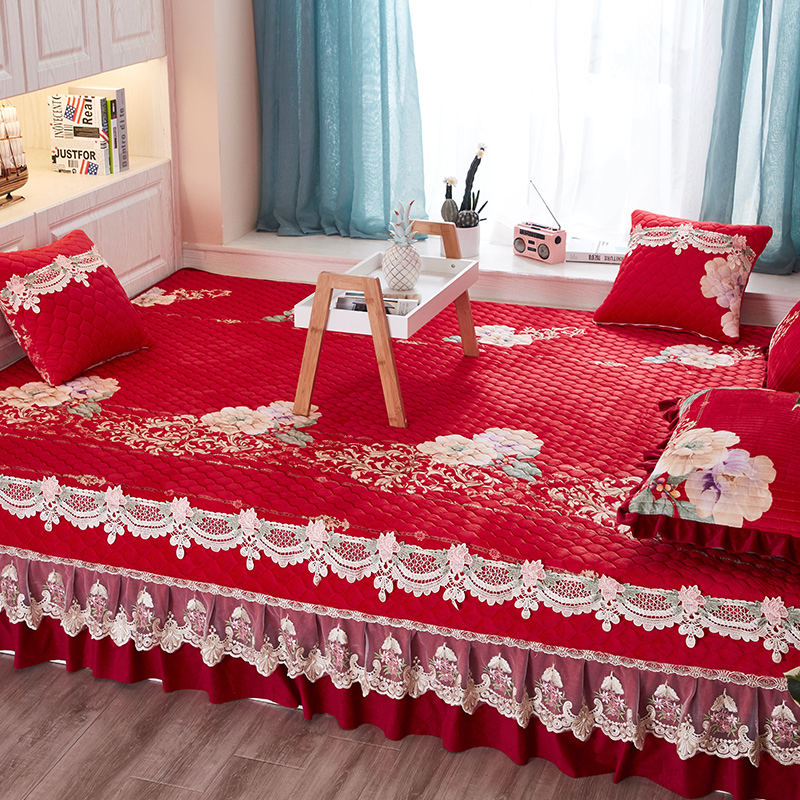 Winter crystal velvet tatami bed cover large kang cover pad quilted cotton milk velvet quilted bed sheet non-slip custom