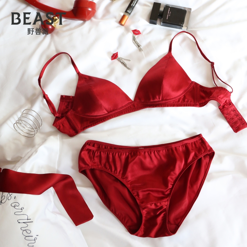 The Beast Brutalism Cherry Red Silk Underwear Bra Pants Set Wedding Gift