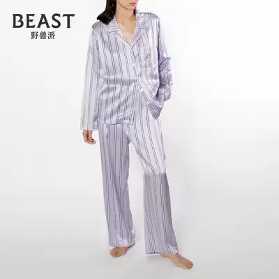 THEBEAST Fauvism Sea is your purple striped print silk pajamas home clothes for men and women to wear