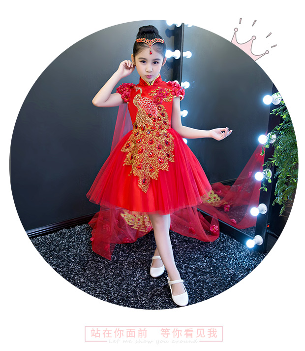Đầm trẻ em công chúa váy mùa hè cô bé người mẫu catwalk show đuôi cô gái chủ nhà trang phục piano phong cách Trung Quốc - Váy trẻ em đầm công chúa cho bé 1 tuoi