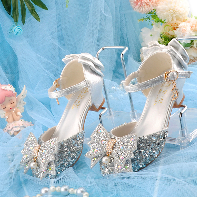 White Big Girl Shoes, Girls' Heeled Princess Shoes, Stylish to Match Dresses, Children's Trendy High Heels, Stiletto Heels