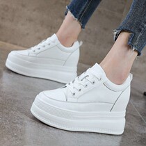 Leather inner heightening small white shoes womens 2022 new net red thick bottom 9cm womens shoes light and thin breathable travel shoes