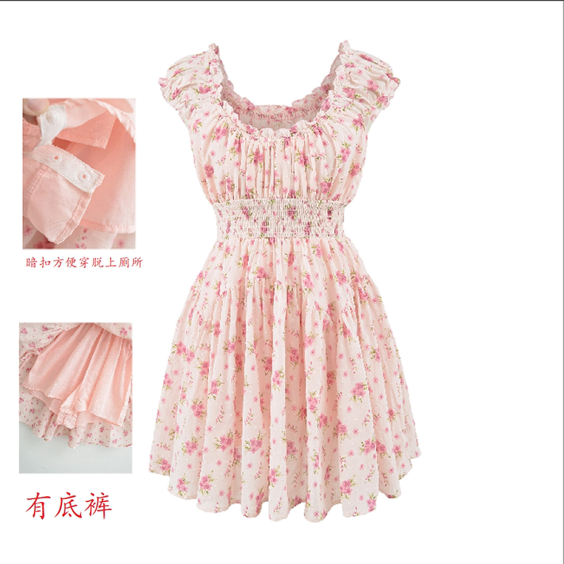 Free Shipping Sweet and Sexy Dress That Accentuates the Figure, with Elastic Waist and Extended Floral Print, Fresh and Slightly Chubby, College Style Free Shipping Sweet and Sexy Dress That Accentuates the Figure, with Elastic Waist and Extended Floral Print, Fresh and Slightly Chubby, College Style