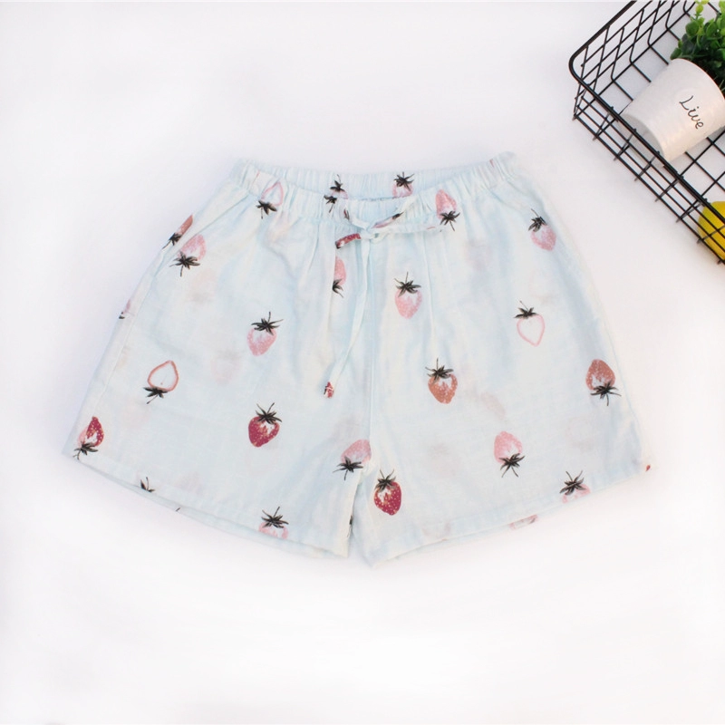 Bộ đồ ngủ cotton mùa hè của phụ nữ hai lớp gạc quần short cotton của phụ nữ rộng rãi cộng với kích thước quần ba phần tư phụ nữ quần đùi mặc nhà thông thường - Quần tây