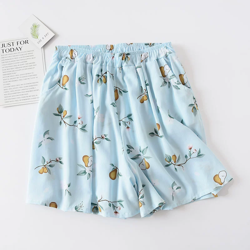 Đồ ngủ mùa hè cho nữ quần ống rộng cotton giản dị cỡ lớn cotton lụa hakama của phụ nữ quần ba điểm quần nhà có thể mặc bên ngoài - Quần tây