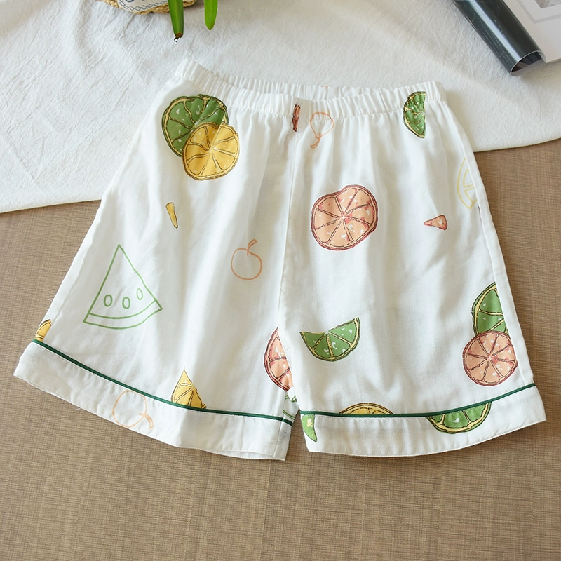 Quần pyjama của phụ nữ quần short mùa hè mỏng phần cotton gạc đôi quần ở nhà rộng rãi kích thước lớn ba điểm quần pyjama quần đơn giản nửa quần - Quần tây