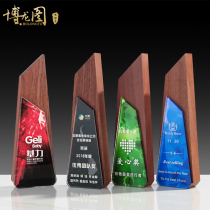 Crystal trophy customized creative lettering champion color printing big trophy wooden trophy custom high-end annual meeting