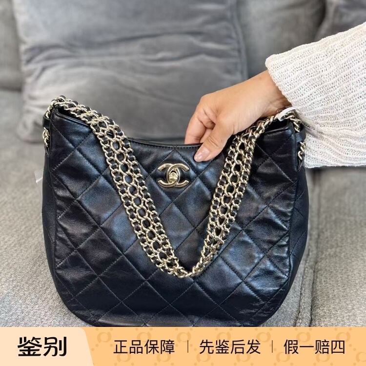 Chanel 22P Waterfall Chain Black Gold Hobo Hippie Bag Underarm Bag Crossbody Bag Chain Bag Chanel 22P Waterfall Chain Black Gold Hobo Hippie Bag Underarm Bag Crossbody Bag Chain Bag