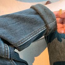 Pregnant women jeans winter plus velvet padded trousers autumn and winter clothes Harlan daddy pants female large size warm pants