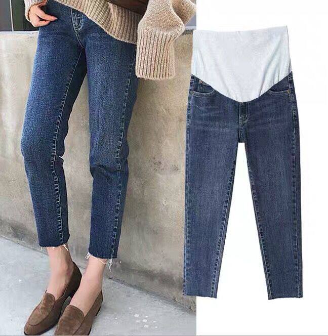 Pregnant women's jeans spring and autumn style outer wear Korean version of the abdomen support 8 points loose straight eight points small nine points pants tide mother