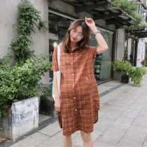 Summer maternity dress 2019 fashion short sleeve plaid pregnant women shirt skirt literary loose size long dress