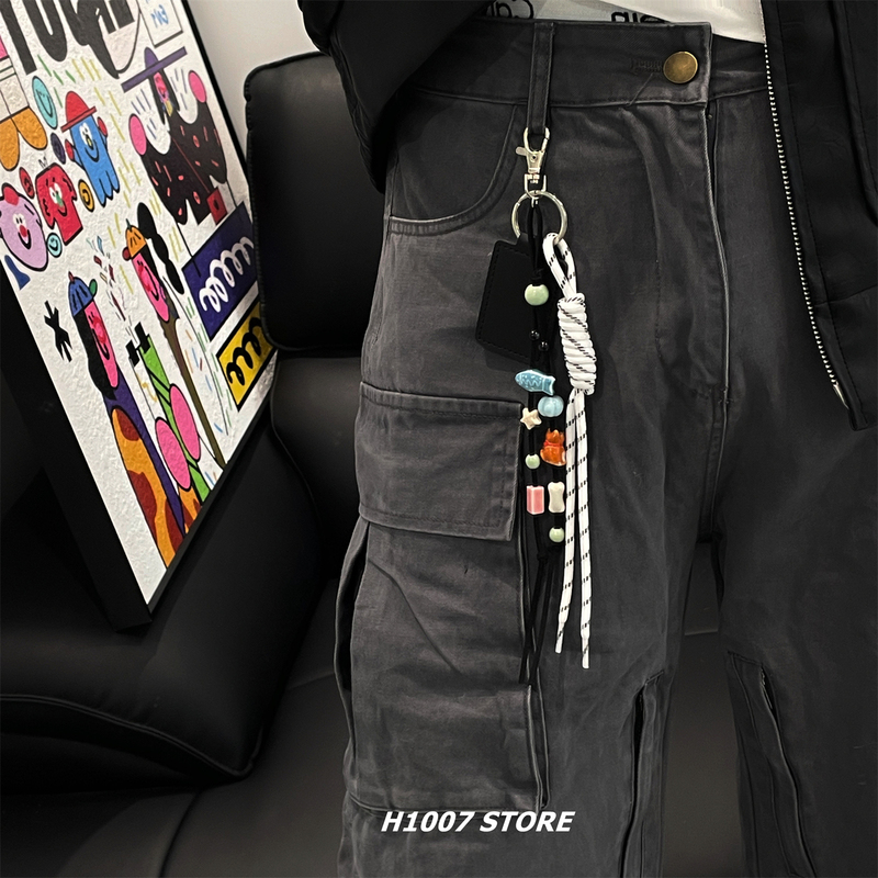 Original Style Dog Bone Braided Rope Men's Pants Chain Women's Hip-Hop Style Niche Design Denim Cargo Pants Chain Bag Chain