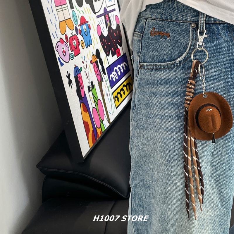 Western Cowboy Hat Braided Rope Men's Pants Chain Women's Hip-Hop Style Niche Keychain Accessory Denim Work Pants Chain