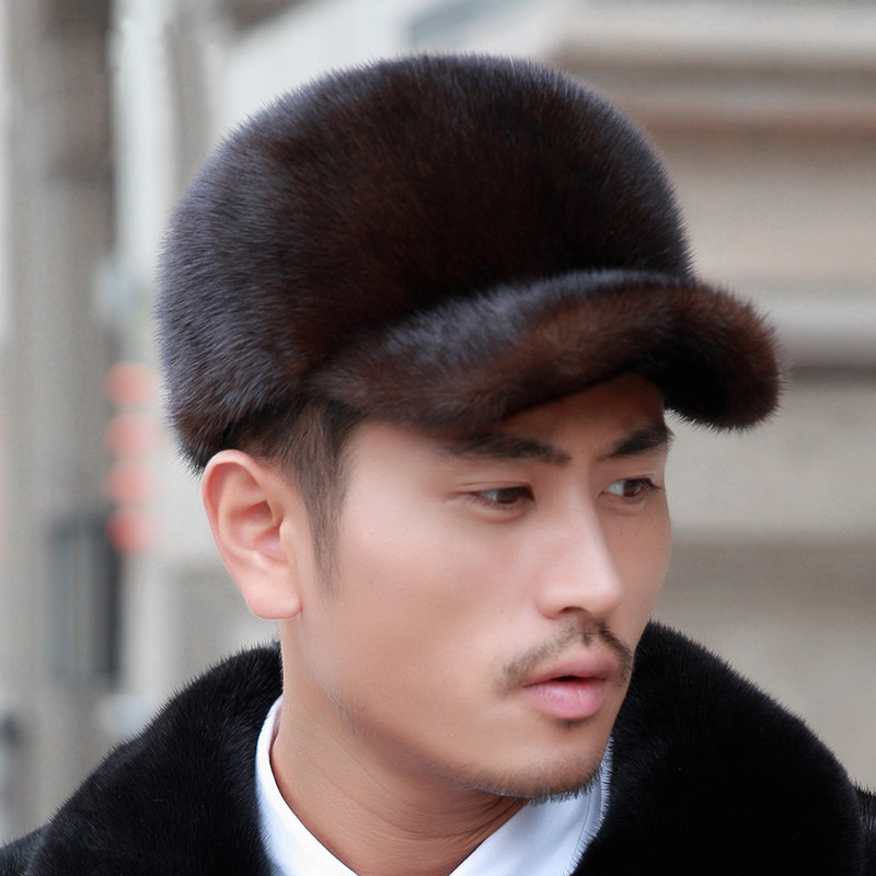Leather mink baseball hat male fur hat outoutoutdoor northeastern mink in the old warm hat autumn duck tongue hat