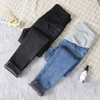 Phiên bản Hàn Quốc của phụ nữ mang thai quần jeans mặc mỏng cộng với nhung dày lên nâng chân quần quần chín điểm quần xuân hè thu đông quần legging bầu