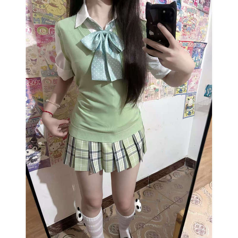 Kawashimakana【Kawashimakana】Embroidered Vest Set Original Authentic Plaid Skirt Vest College Style Women's Layered Wear