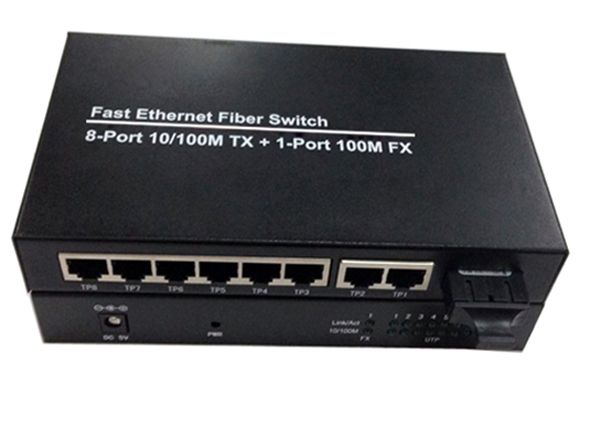 Brand new Hanxin HS1308-MSC-2 (one optical and eight electrical) 100M multimode fiber transceiver