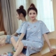 Váy ngủ của phụ nữ cotton tinh khiết Hàn Quốc váy rộng rãi mùa hè sinh viên dễ thương đồ ngủ ngắn tay mặc nhà mùa hè - Đêm đầm