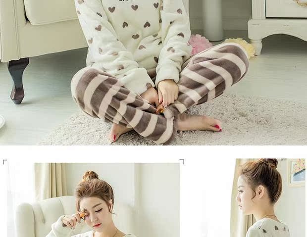 Đồ ngủ phụ nữ mùa đông dài tay san hô lông cừu dịch vụ nhà phụ nữ dày flannel sinh viên dễ thương phim hoạt hình mùa thu và mùa đông phù hợp đồ ngủ nữ