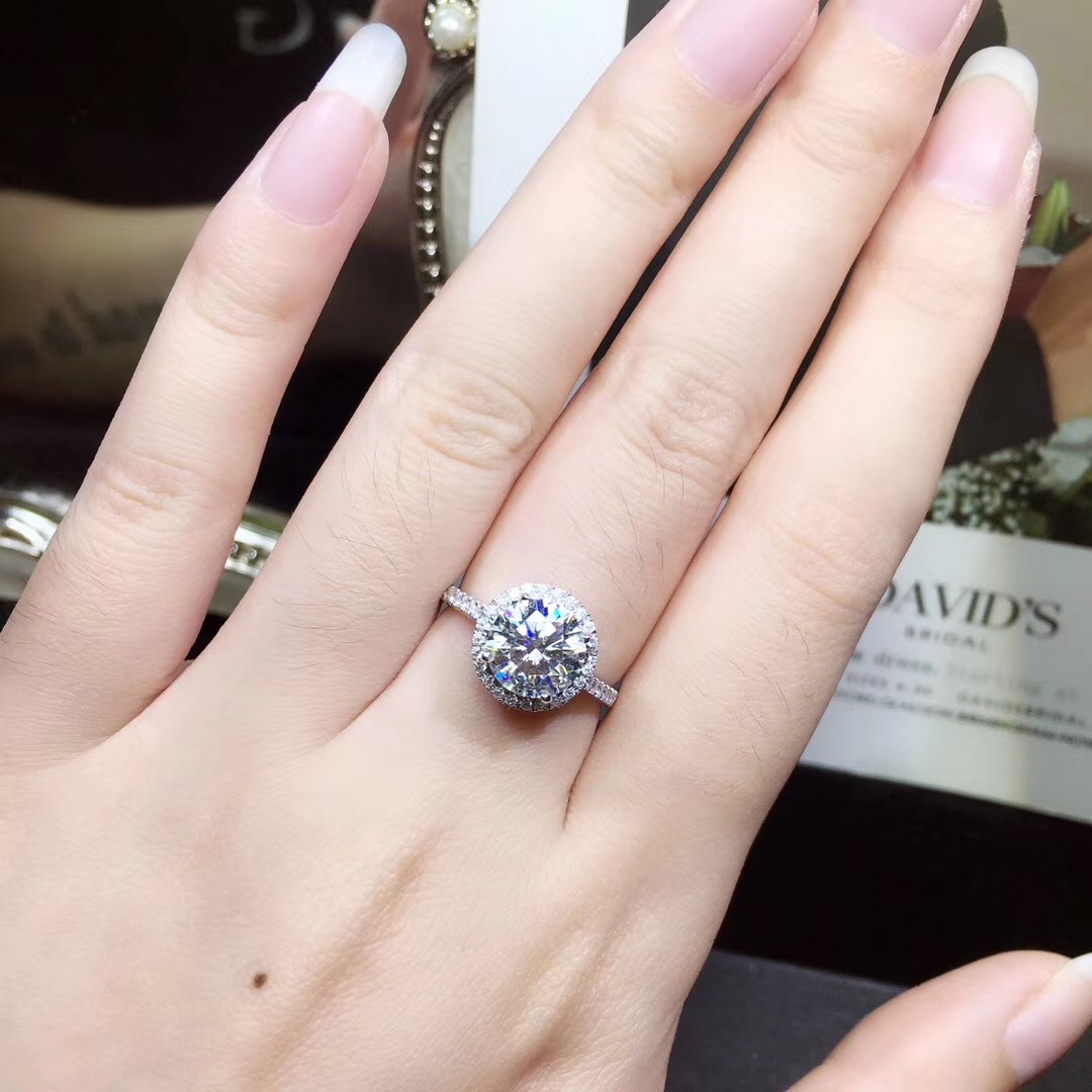 Sống phòng hàng hóa bắn Mỹ D màu Mosang kim cương cao cấp tùy chỉnh nhẫn trần đá nữ nhẫn cưới nhẫn - Nhẫn nhẫn bạc nam