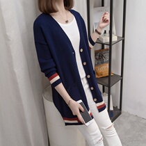 Plus size womens autumn and winter sweater coat womens foreign atmosphere age long cardigan fat woman belly slim coat