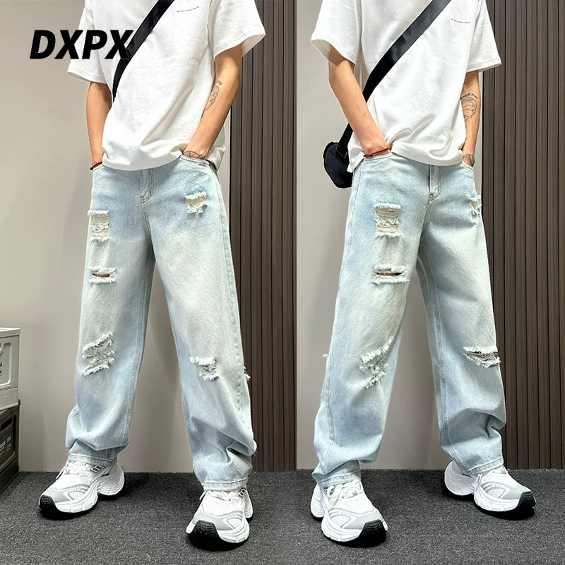 Dxpx Brand Counter American Style Trendy Gradient Color Washed Ripped Jeans Men's 2026 Summer Straight-Leg Pants