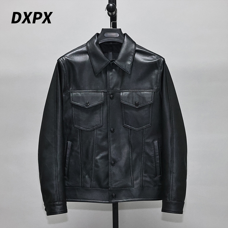 Dxpx Brand Counter Vintage First-Layer Sheep Leather Jacket Men's Slim Short Casual Lapel Jacket