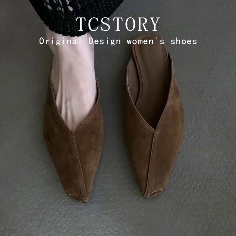 Sheepskin Version ~ 2026 New Retro Closed-Toe Half-Slippers for Women, Summer Outdoor Slip-On Lazy Casual Mules