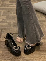 Who wears whose Mary Jane shoes to increase height by 8cm?