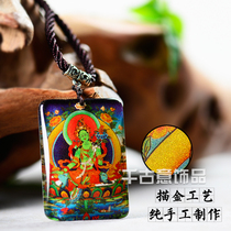 Hand-painted gold craft Thangka Buddha brand green mother pendant pendant Buddhist fate year of Life amulet necklace