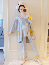Lunar Subsuit Pure Cotton Spring Autumn Postpartum Breastfeeding Maternity breast-feeding maternity clothes Home Three Sets Summer Thin pregnant Pregnant Woman Pyjamas