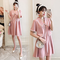 Pregnant woman Lieven dress Summer 2021 new foreign air spicy mother small fragrant wind short sleeves in long style Breathable Loose Upper Dress