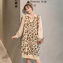 Pregnant woman sweater fall winter gestation woman dress Korean version Fashion one-piece dress sleeveless round collar horseradish 100 hitch a pregnant woman skirt