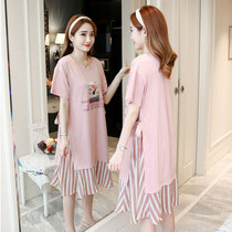 Pregnant woman summer dress one-piece dress blouse 2020 new loose pure cotton dummy Two medium long Tidal Hot Mother Summer Dress
